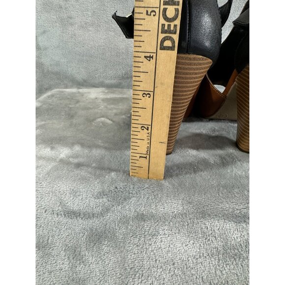 Candies Shoes Women's 6 Brown and black Peep Toe 4" Chunky Heels w/ ankle strap - Picture 14 of 16